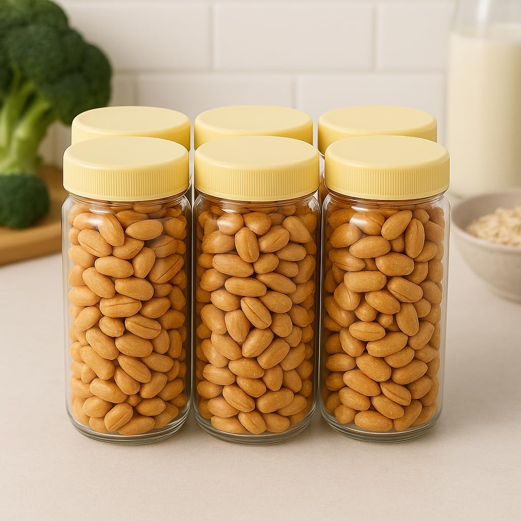 PET Jar 250ml 6PC Set, Clear Plastic Storage Containers with Lids for Kitchen, Pantry, and Home Organization