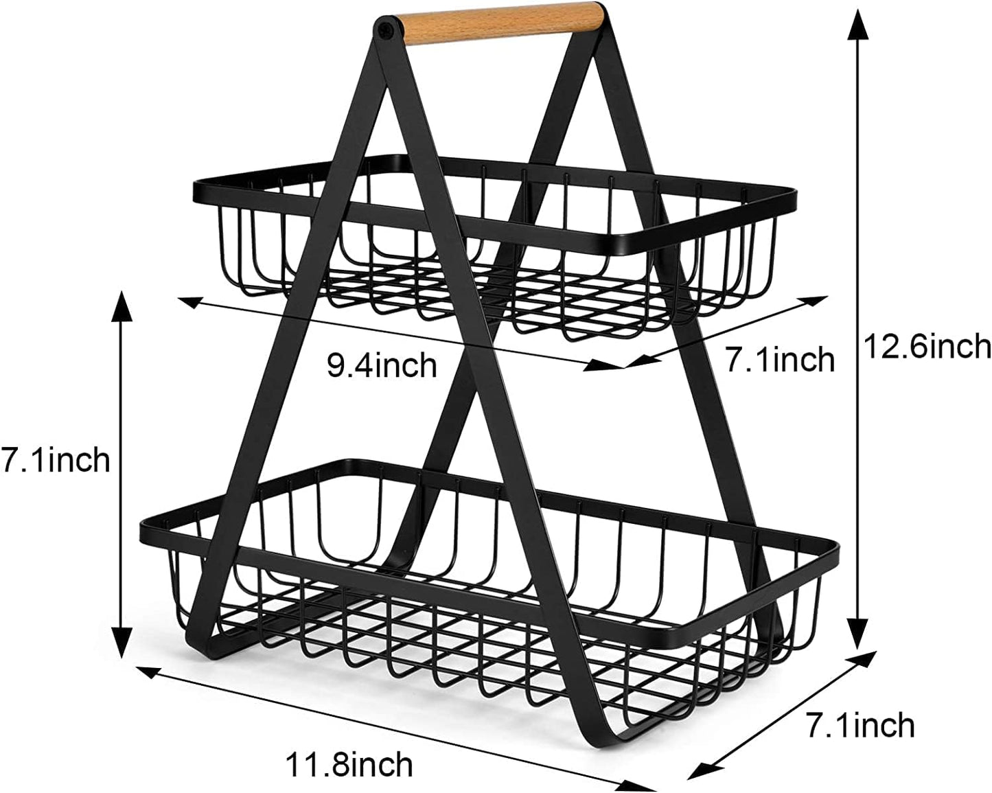 2-Tier Countertop Fruit Basket Storage, Vegetable Rack – Black, Stylish and Space-Saving Design for Kitchen Organization, Fresh Produce Holder, Sturdy Metal Frame for Fruits & Veggies