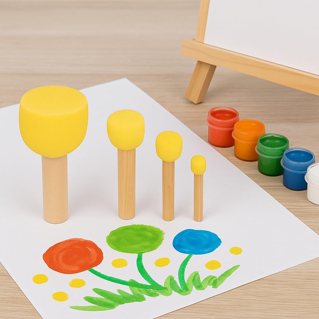 Sponge Brush Set 4 Pieces 8cm for Cleaning, Painting, and Crafting