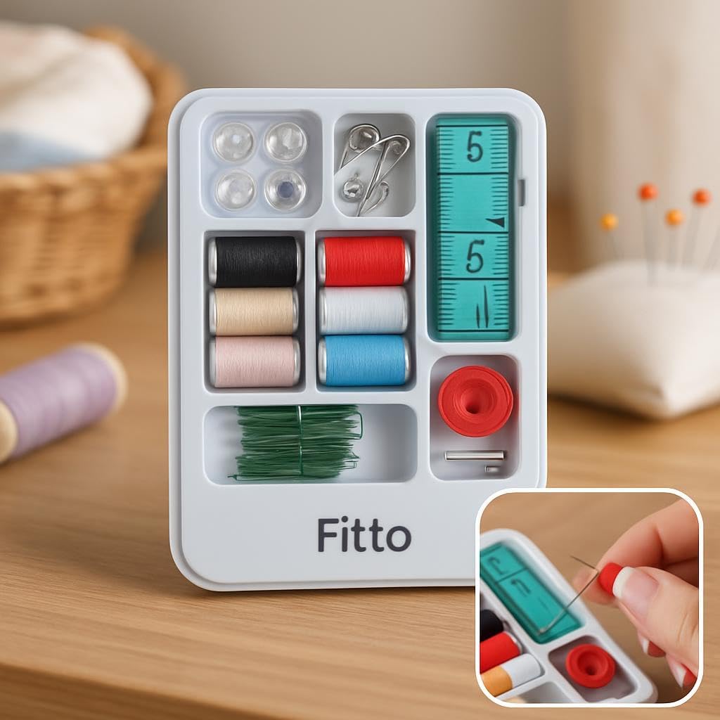 Portable Travel Sewing Kit Box with Color Needle Threads for Hand Stitching