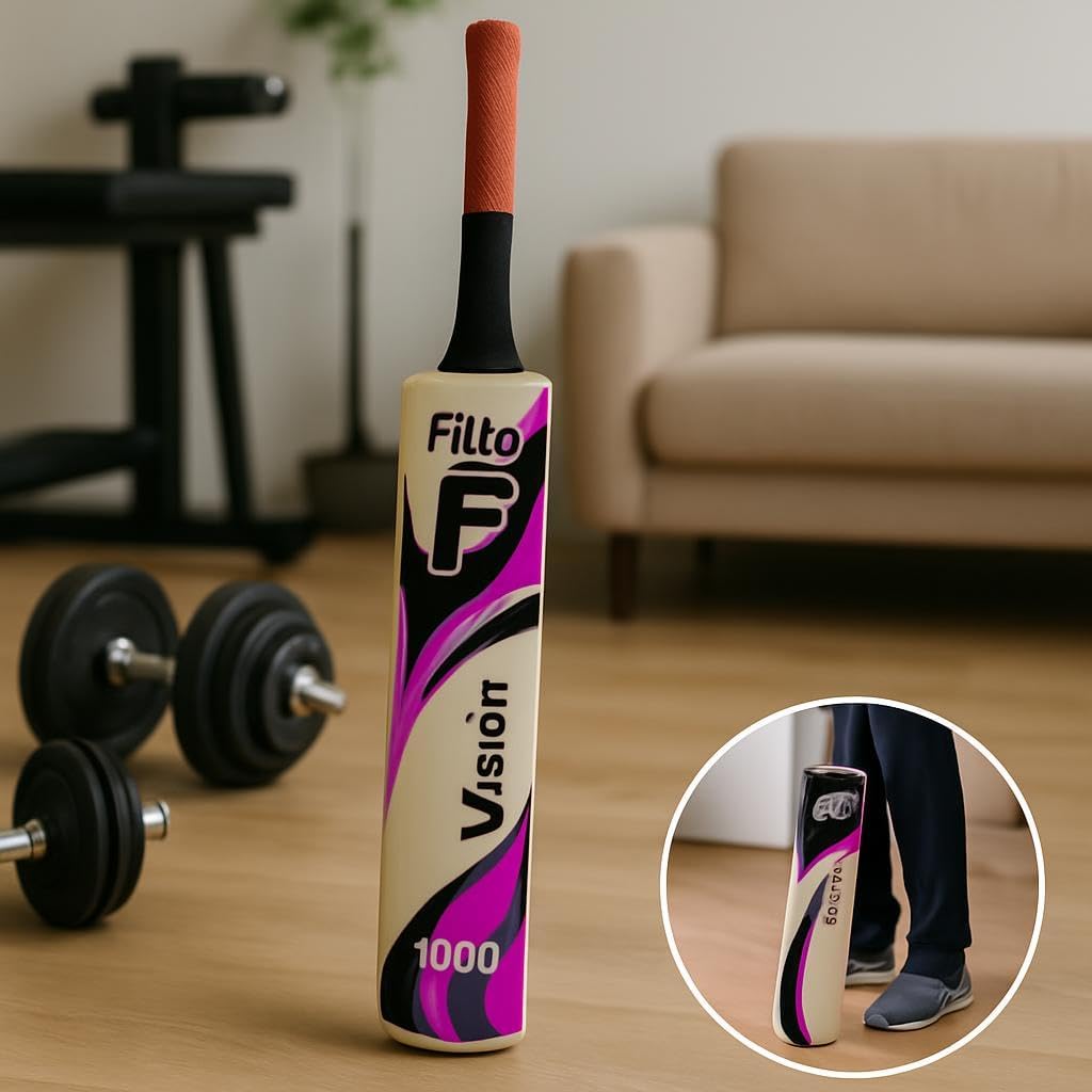 Visiion 1000 Cricket Bat - Wooden Blade, Black & Pink Design, Grip Handle