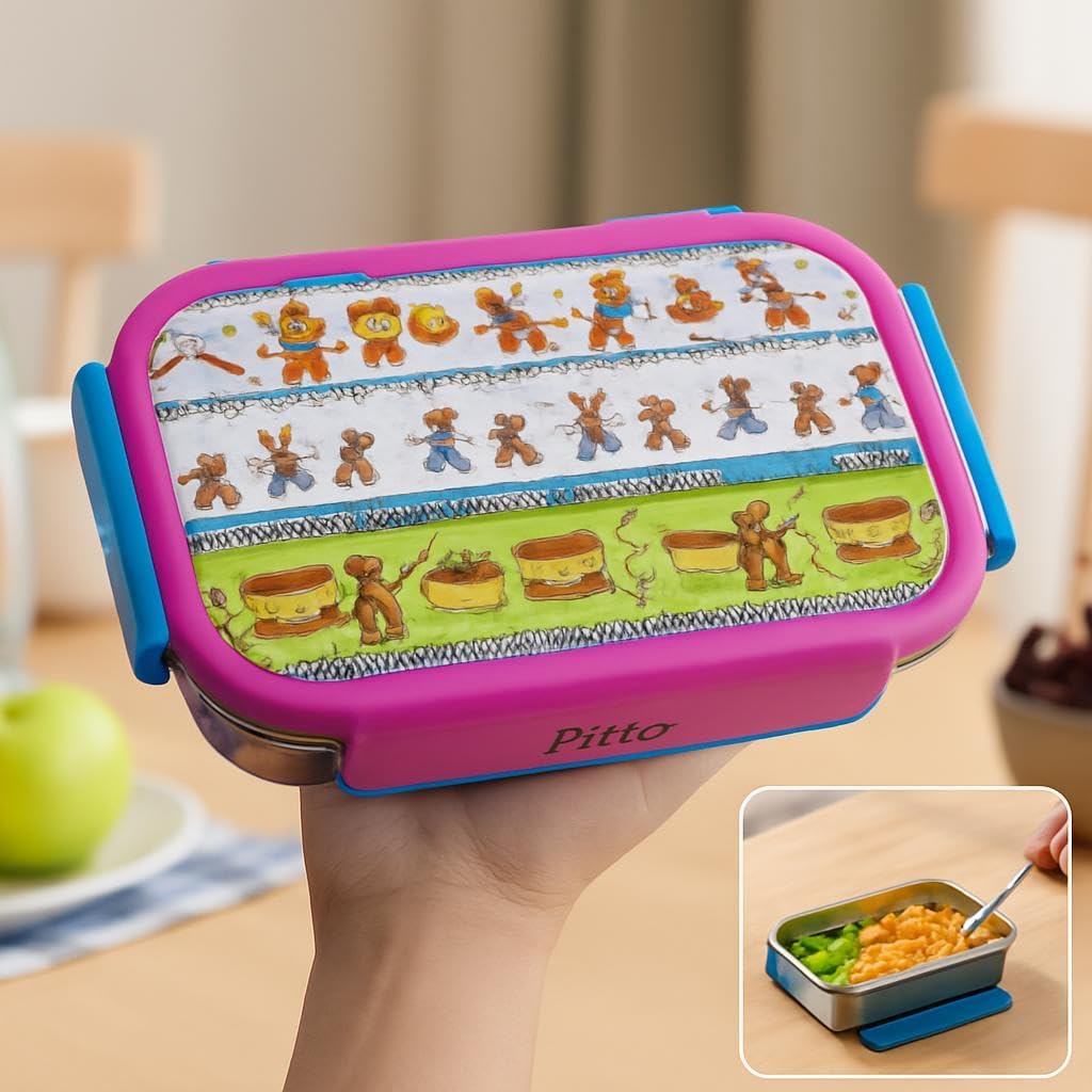 Insulated Stainless Steel Lunch Box for Kids with Cartoon Design