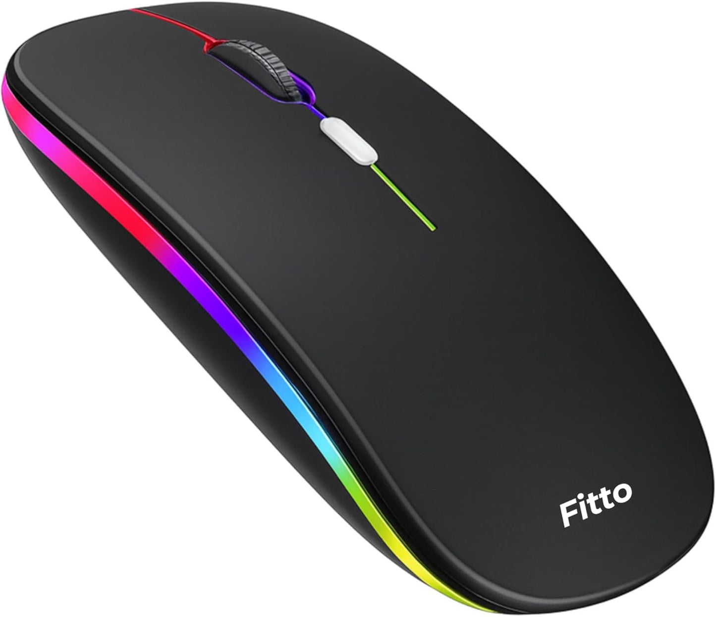 Rechargeable Wireless Mouse with Rainbow Light, Black Ergonomic Design