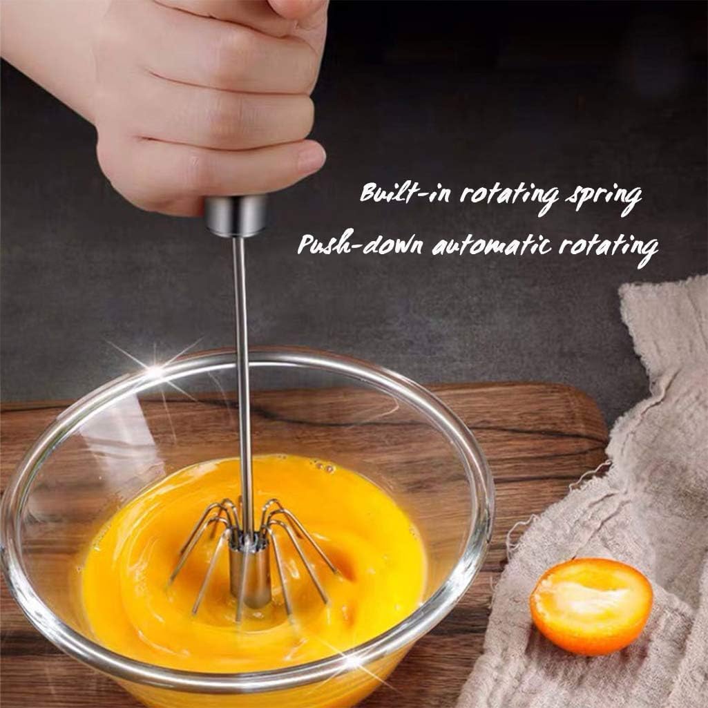 Stainless Steel Egg Whisk - 12-inch Hand Push Rotary Whisk Blender, Versatile Milk Frother, Efficient Hand Mixer Stirrer for Blending, Whisking, Beating, and Stirring