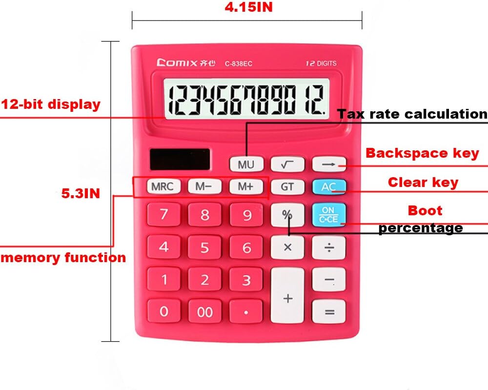 Calculator 1 Piece in Pink, 10x13.5cm, Compact and Lightweight