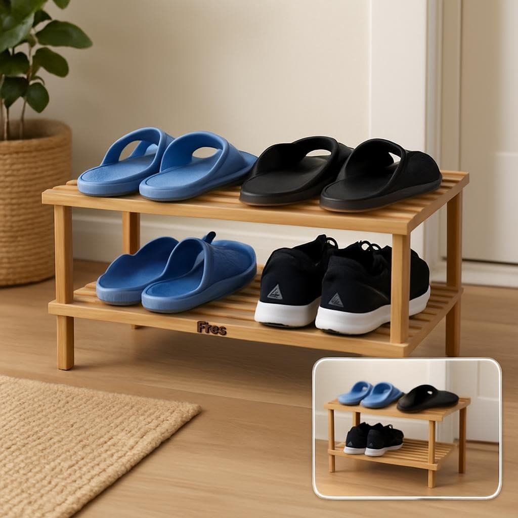 Wooden Shoe Rack 2 Layer, Natural Wood Color, 74x26x29.5cm
