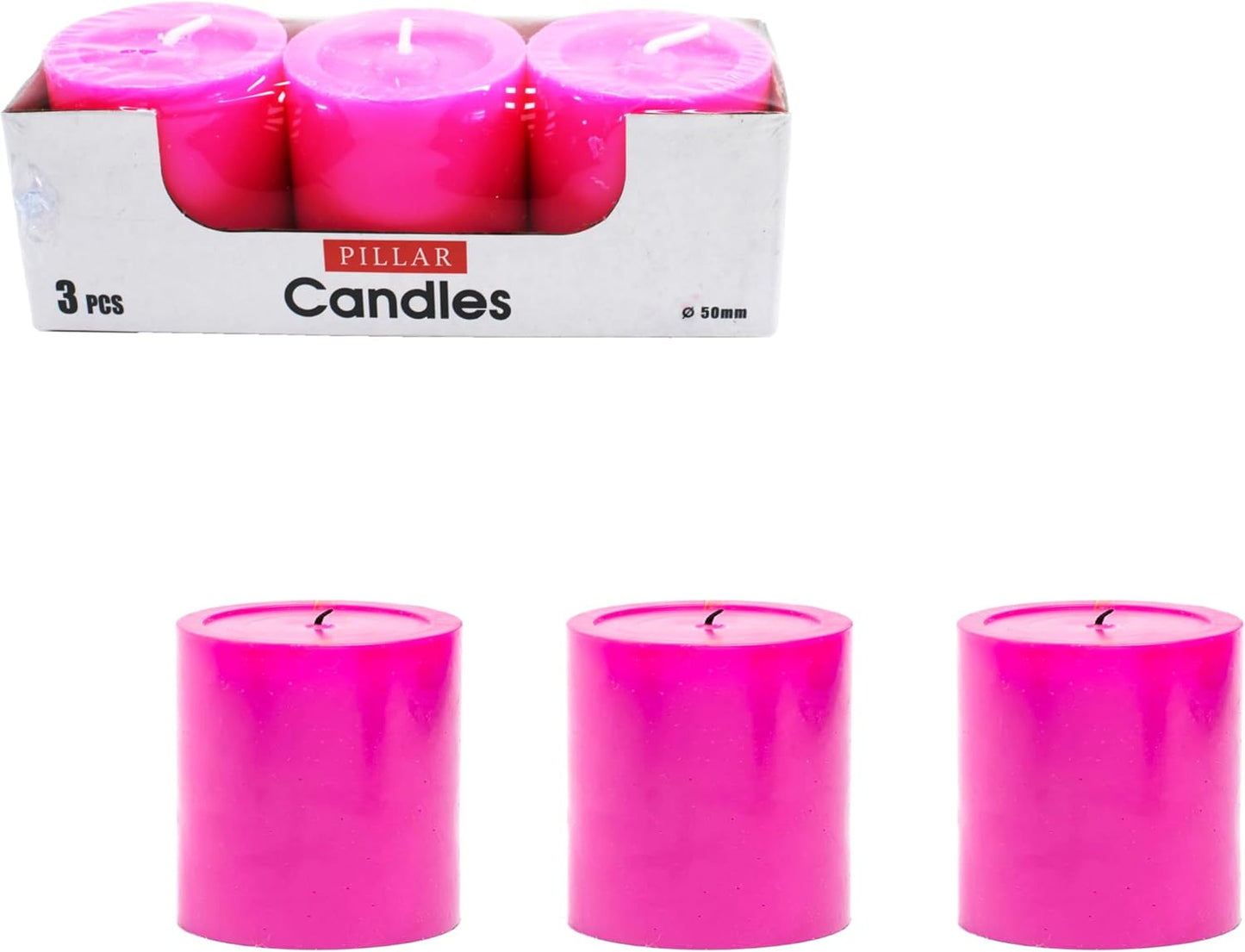 Pillar Candle Unscented, Long Burning, Smokeless White Wax Candle for Home Decor, Weddings, Events - PINK CLR, 5X5 CM