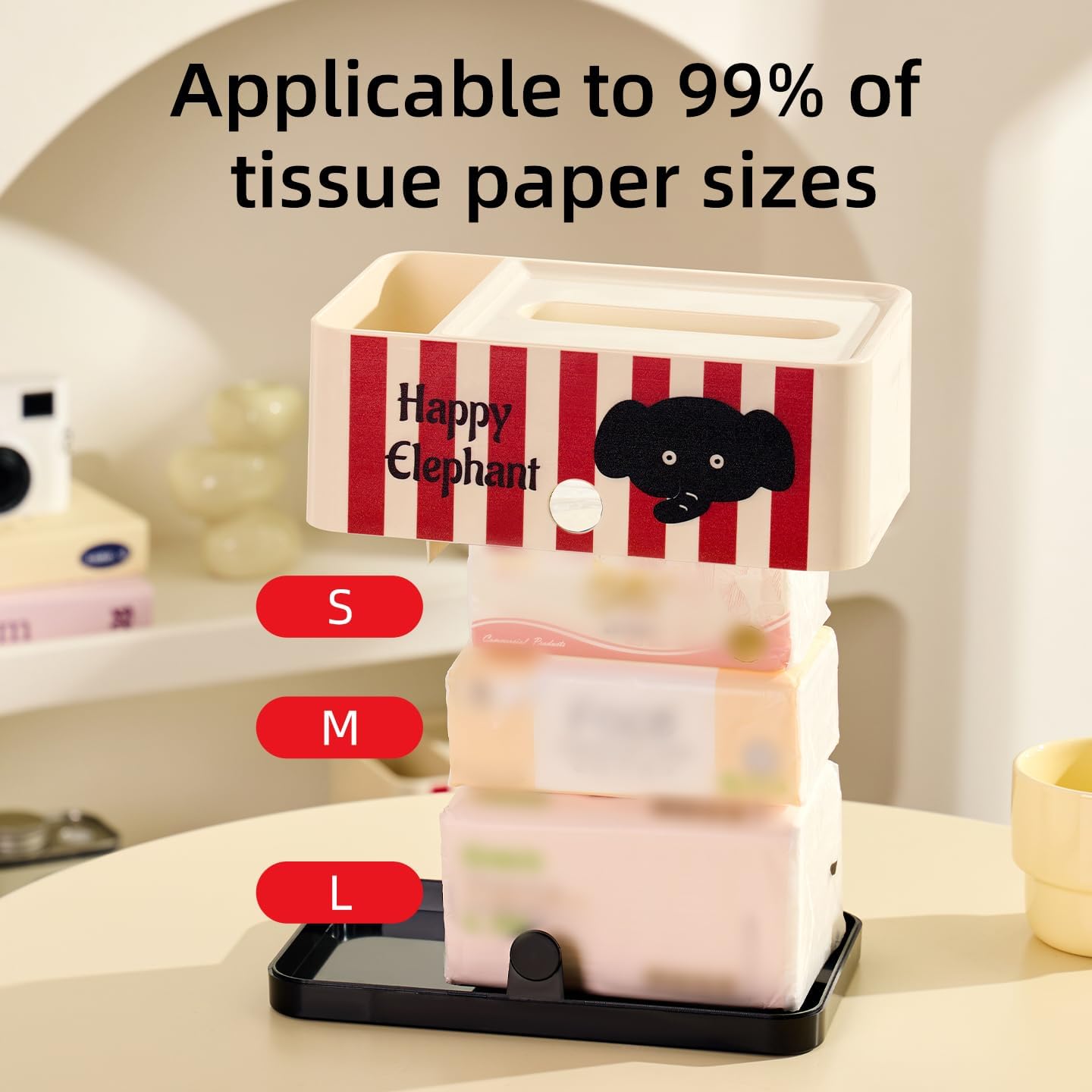 Elephant Spring Tissue Box – Cute Cream & Black Design