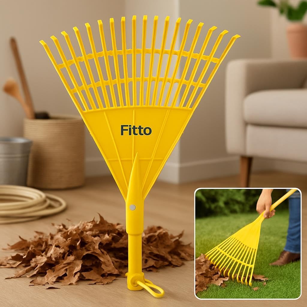 Yellow Plastic Rake for Leaves and Debris Collection