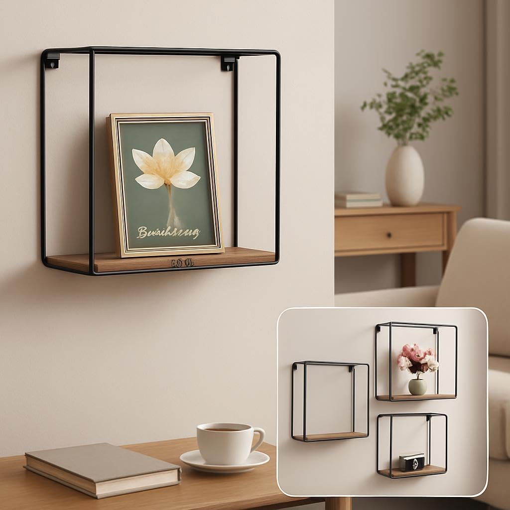 Metal Wire Square Wall Display 3Pcs Set Shelves for Home Decor