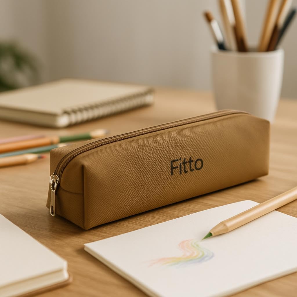 Brown Pencil Case 21x3x3cm - Compact Stationery Organizer