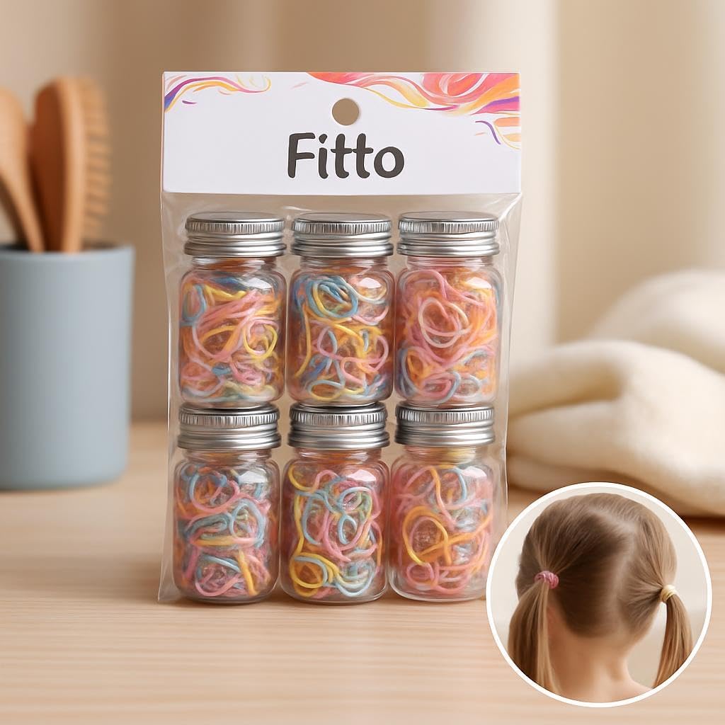 Multicolor Rubber Bands for Hair Styles with Bottle, Pack of 8