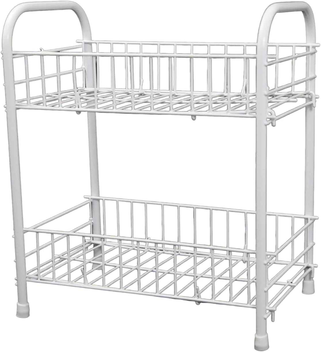 2-Tier Fruit and Vegetable Rack, Metal Wire Kitchen Storage, Modern Decorative Storage Basket, Compact Organizer for Fruits & Veggies, Durable and Easy to Clean, White
