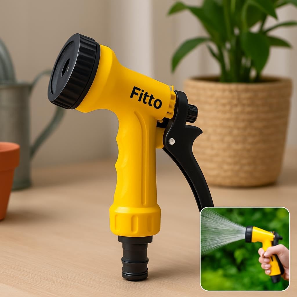 Yellow Garden Hose Nozzle with Trigger Handle and Adjustable Water Flow