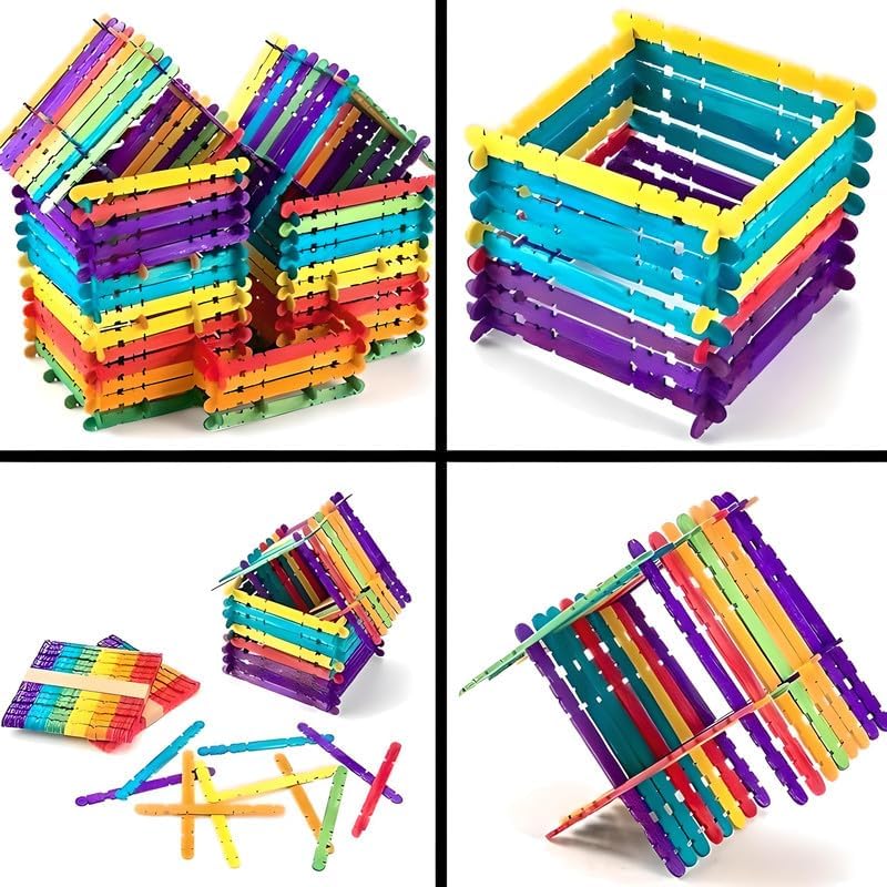 Wooden Sticks 114mm x 10mm, 50 Pieces, Mixed Colors for Crafts and DIY Projects