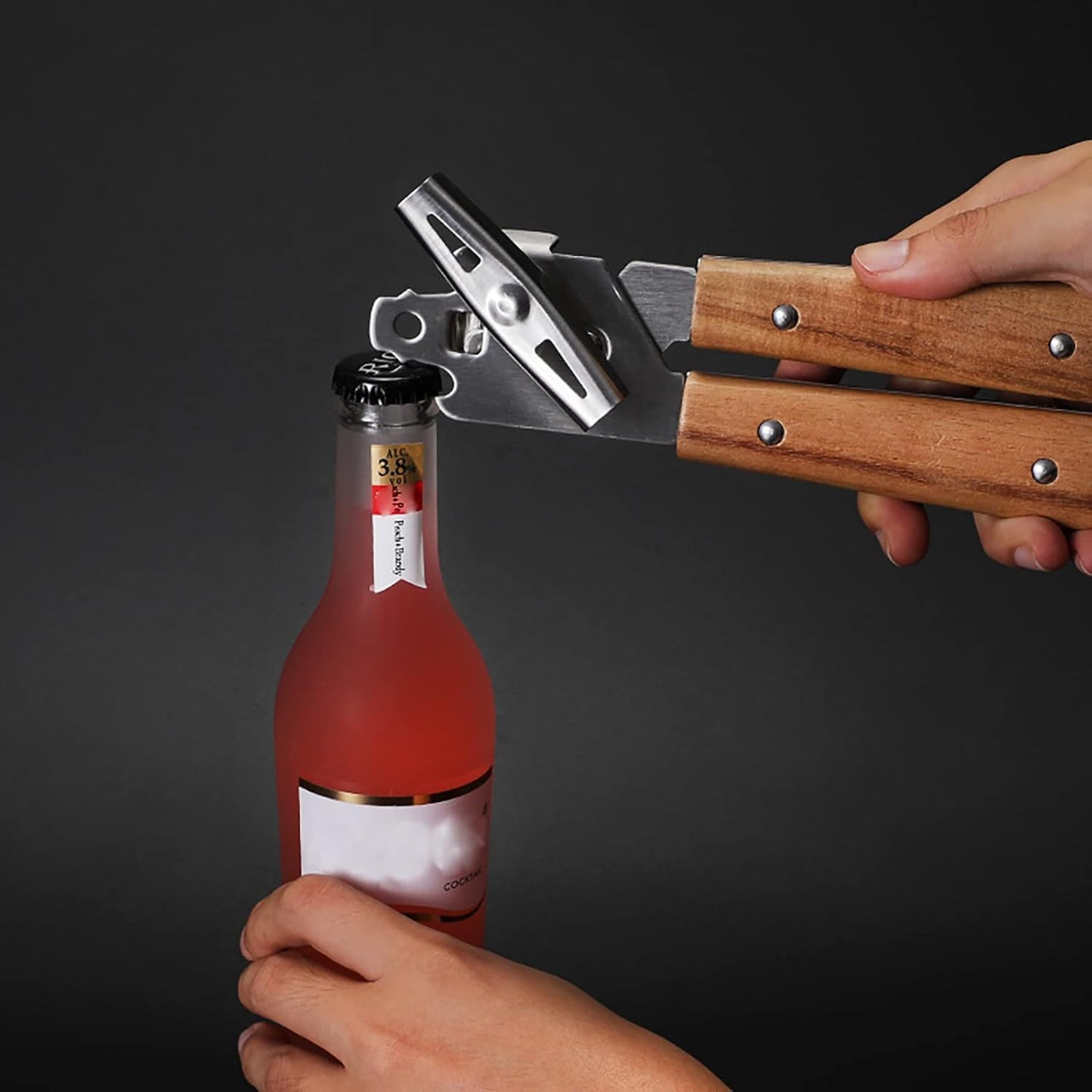 Stainless Steel Manual Can Opener with Acacia Wooden Handle, Durable and Stylish Design for Effortless Opening