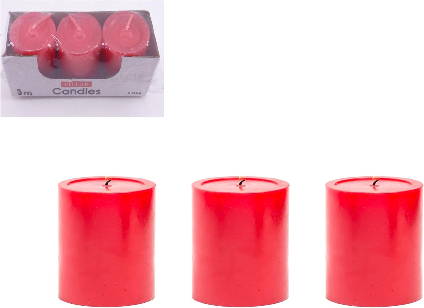 Pillar Candle Red 3 Piece Set | Unscented Home Decor, Wedding, Event & Relaxation Candles 4x5CM, Smokeless Long Burning