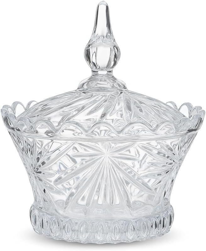 Glass Candy Jar Transparent with Lid for Kitchen Storage and Decoration, 1.5L Capacity