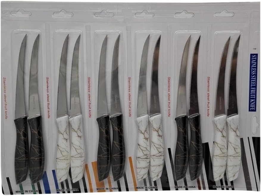 12-Piece Stainless Steel Fruit Knife Set – Sharp Blades with Comfortable Plastic Handle for Effortless Cutting, Dicing, Slicing, and Chopping