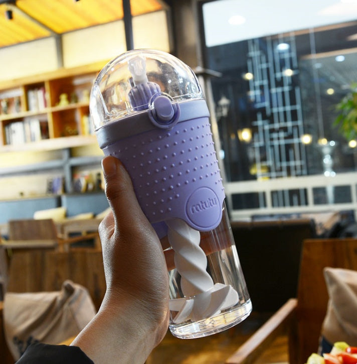 Eco-Friendly Reusable Smoothie Cups with Built-In Straws - Purple, Green, Pink