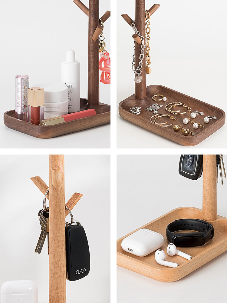 Eco-Friendly Desk Organizer with LED Lamp - Natural Wood