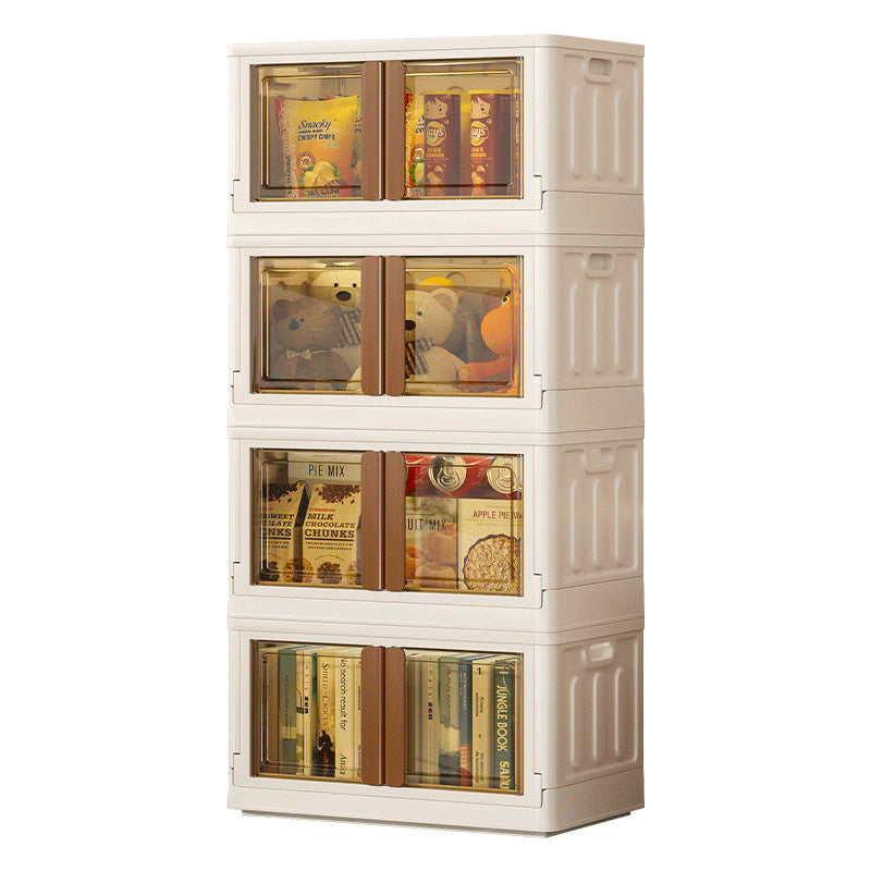 Stackable Beige Storage Box with Transparent Front - Space-Saving Organizer