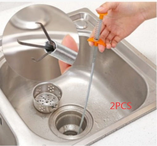 Eco-Friendly Drain Clog Remover Tool - Metal Shaft, Red Handle, 60cm