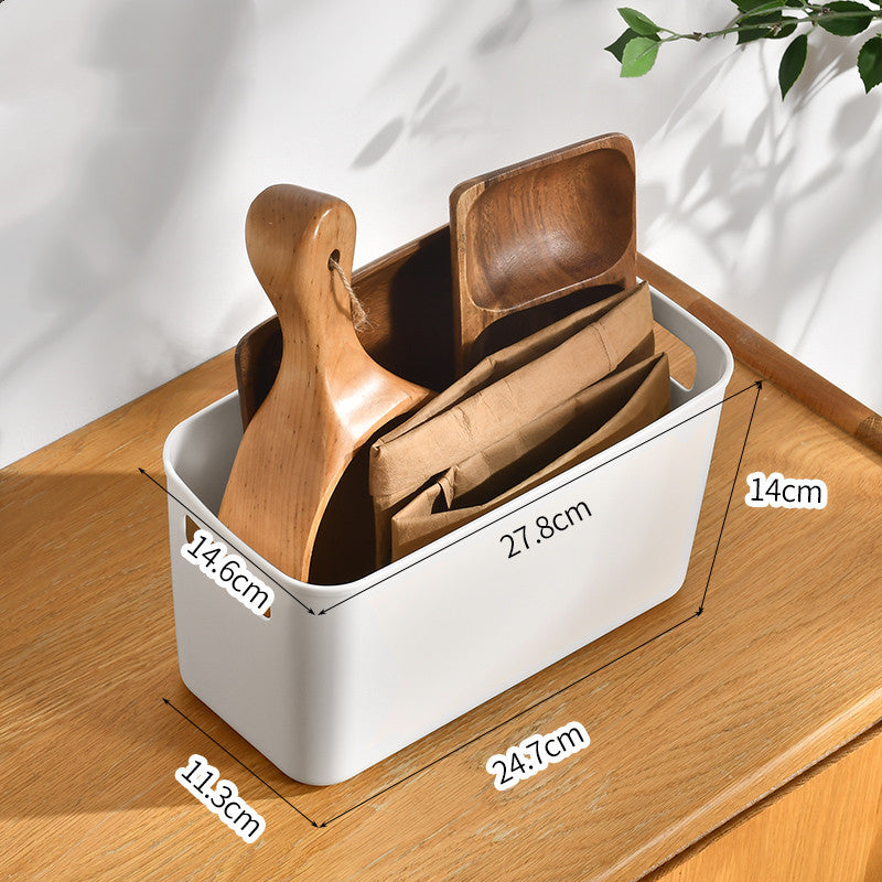 Durable White Rectangular Storage Bins with Handles for Home Organization