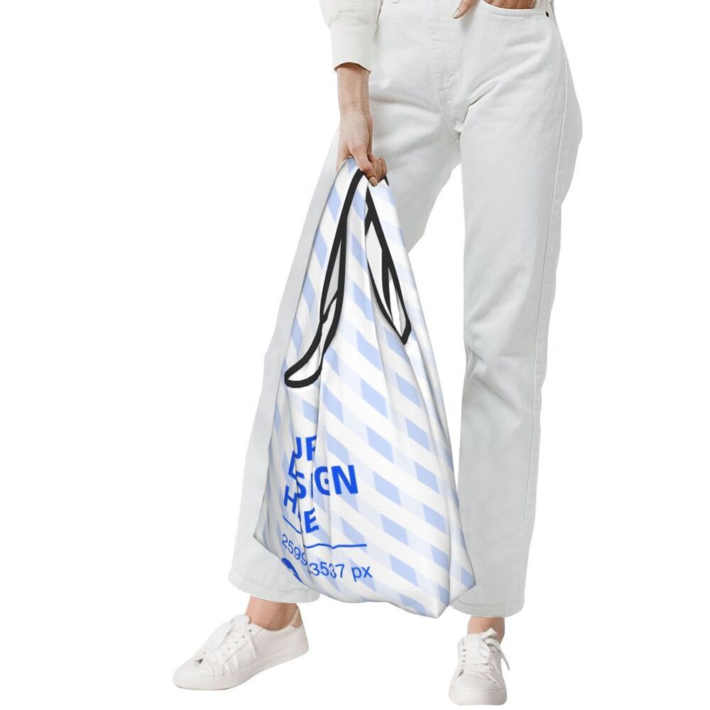 Eco-Friendly Reusable Shopping Tote Bag - White with Blue Stripes