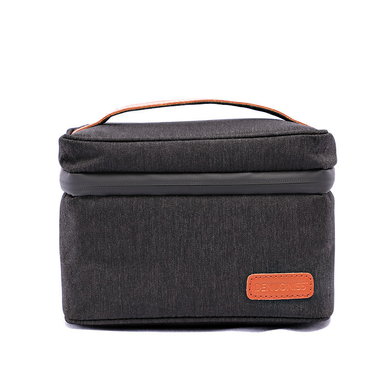 Eco-Friendly Travel Toiletry Bag - Blue Canvas with Brown Accents