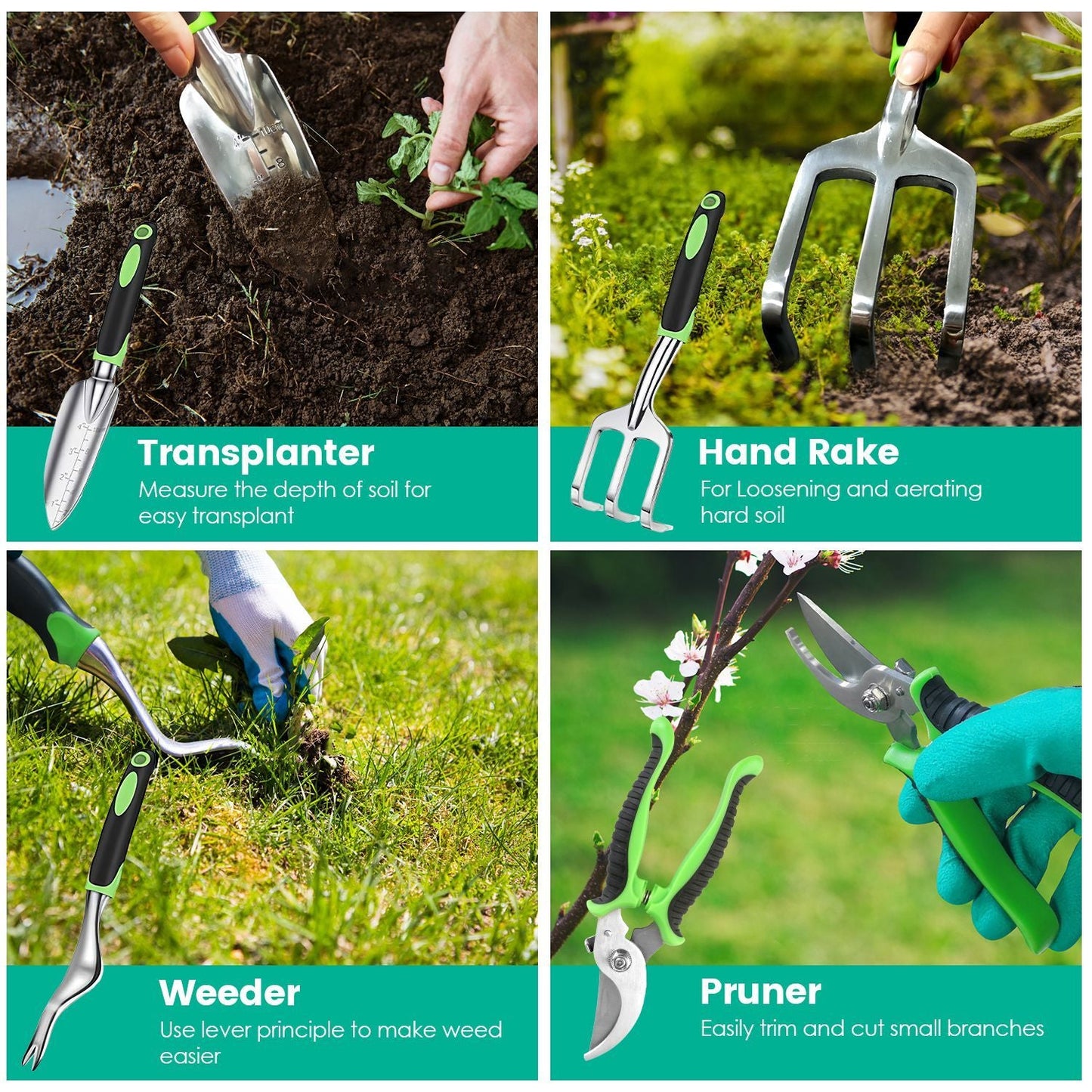 Eco-Friendly Gardening Tool Set with Durable Aluminum Tools and Reusable Bag