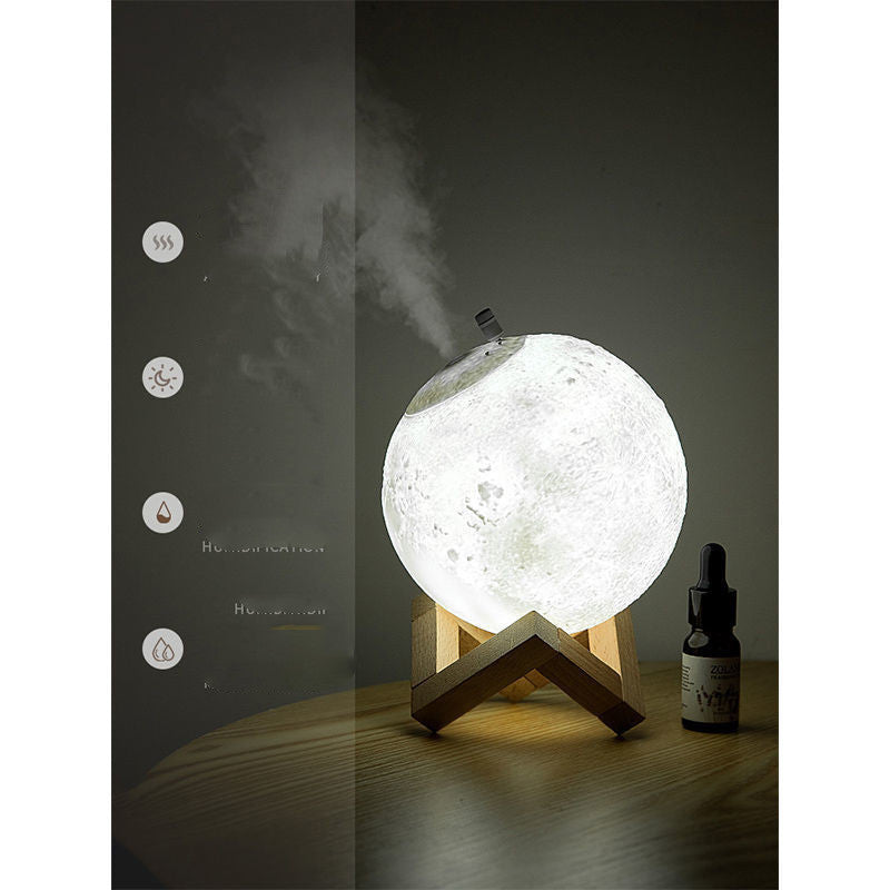 Moon-Shaped Humidifier with Wooden Stand for Wellness and Air Quality