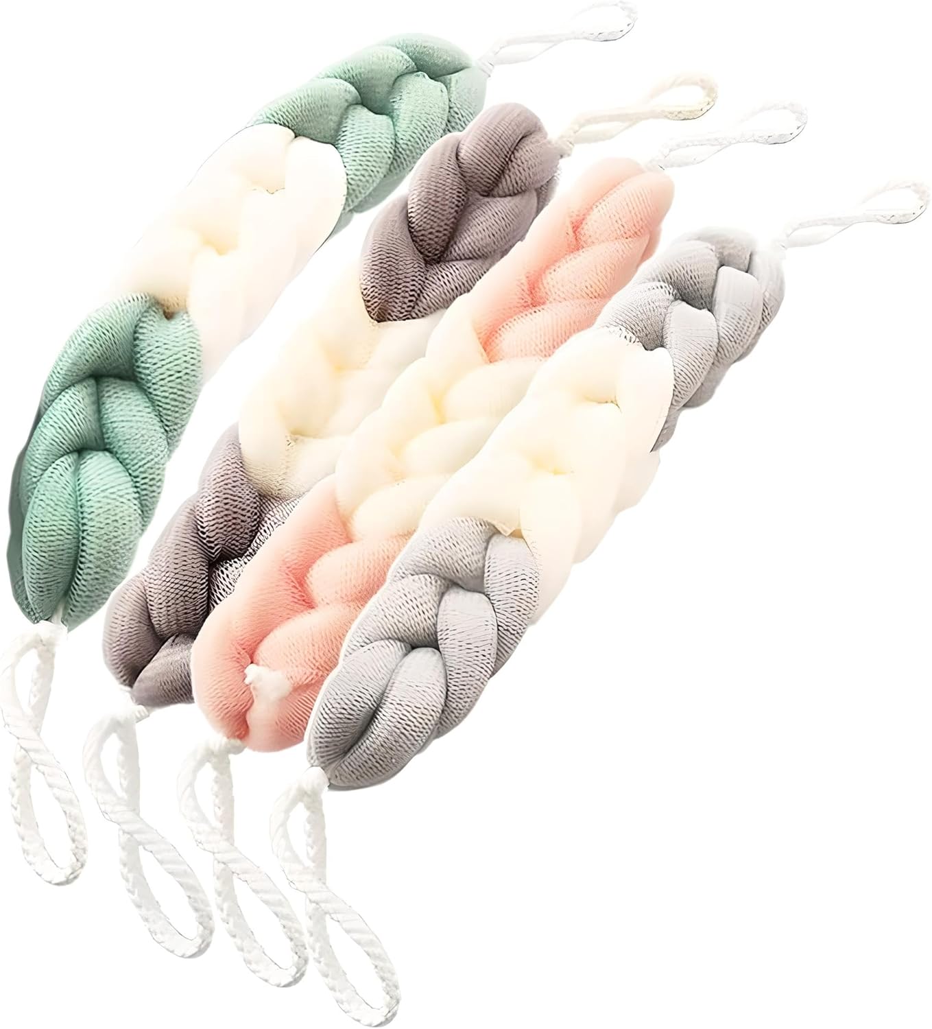 Stretchable Braided Back Scrub Bath Sponge, Exfoliating Loofah Shower Scrubber for Back, Neck & Hard-to-Reach Areas,Assorted