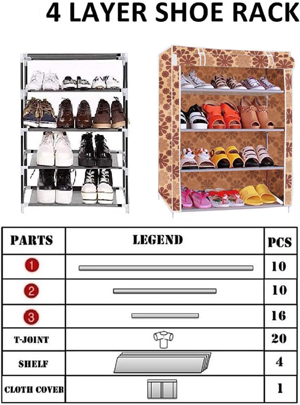 Cabinet Rack Storage Organizer - 4 Shelves, Durable Non-Woven Fabric for Efficient Home Organization