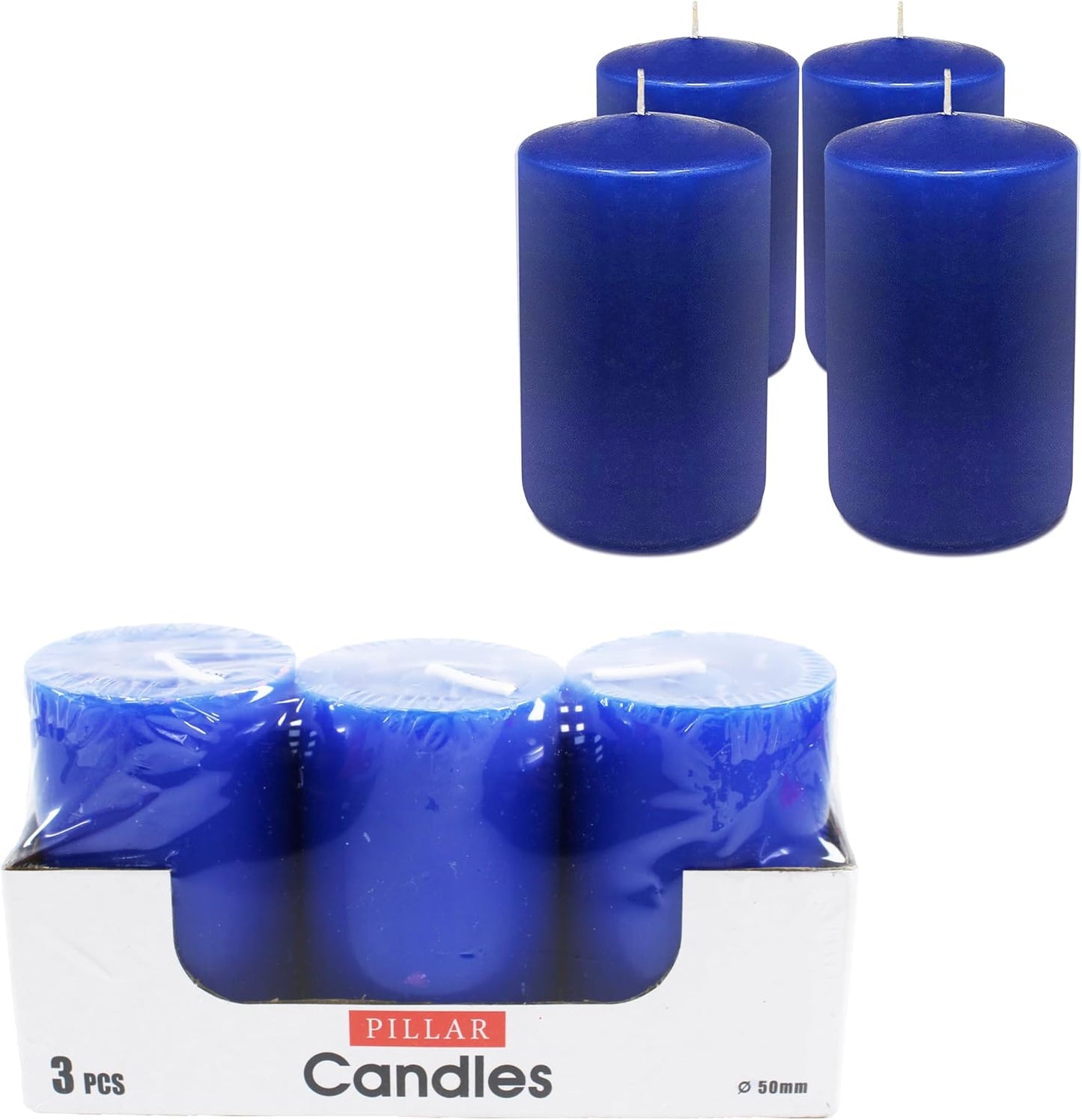 Blue Pillar Candle - Unscented, Long Burning & Smokeless White Wax Candle for Home Decor, Weddings, Events & Relaxation 5x7.5cm