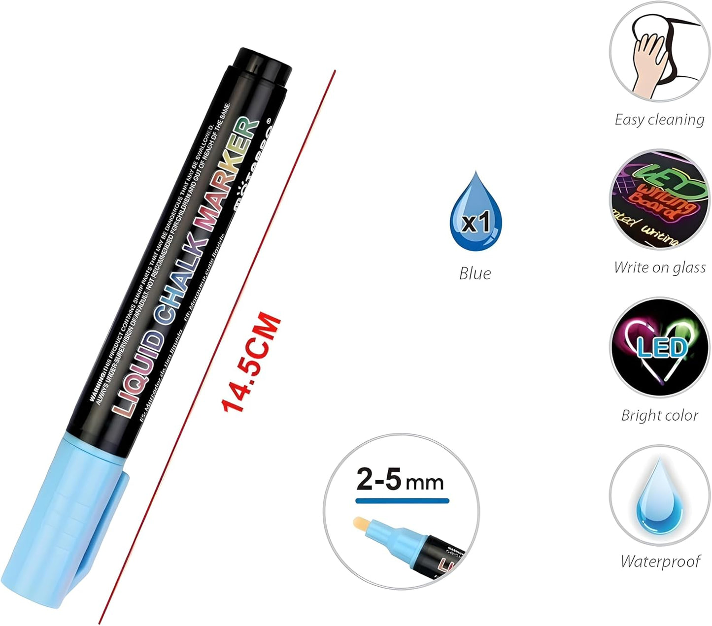 Liquid Chalk Marker 14.5cm, 2-5mm Tip, Blue for Chalkboards, Glass, Windows, Non-Permanent