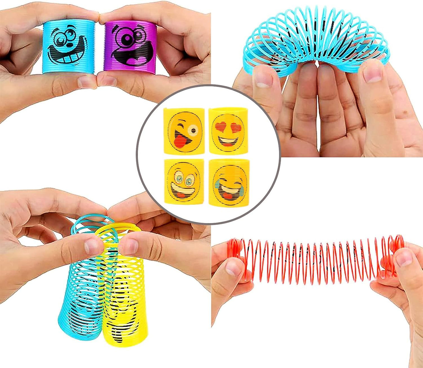 Mini Slinky Emoji Silly Faces Springs Toy – 24 Pack, Fun Party Bag Filler, Ideal for Kids' Birthday Party, Stocking Stuffer, Classroom Rewards, and Carnival Prizes