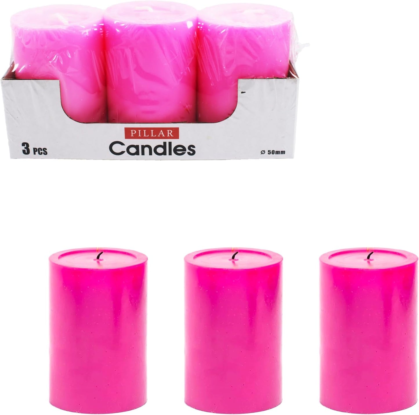Pillar Candle Unscented Long Burning White Wax Candle for Home Decor, Centerpieces, Weddings, Relaxation – PINK CLR 5X7.5 CM