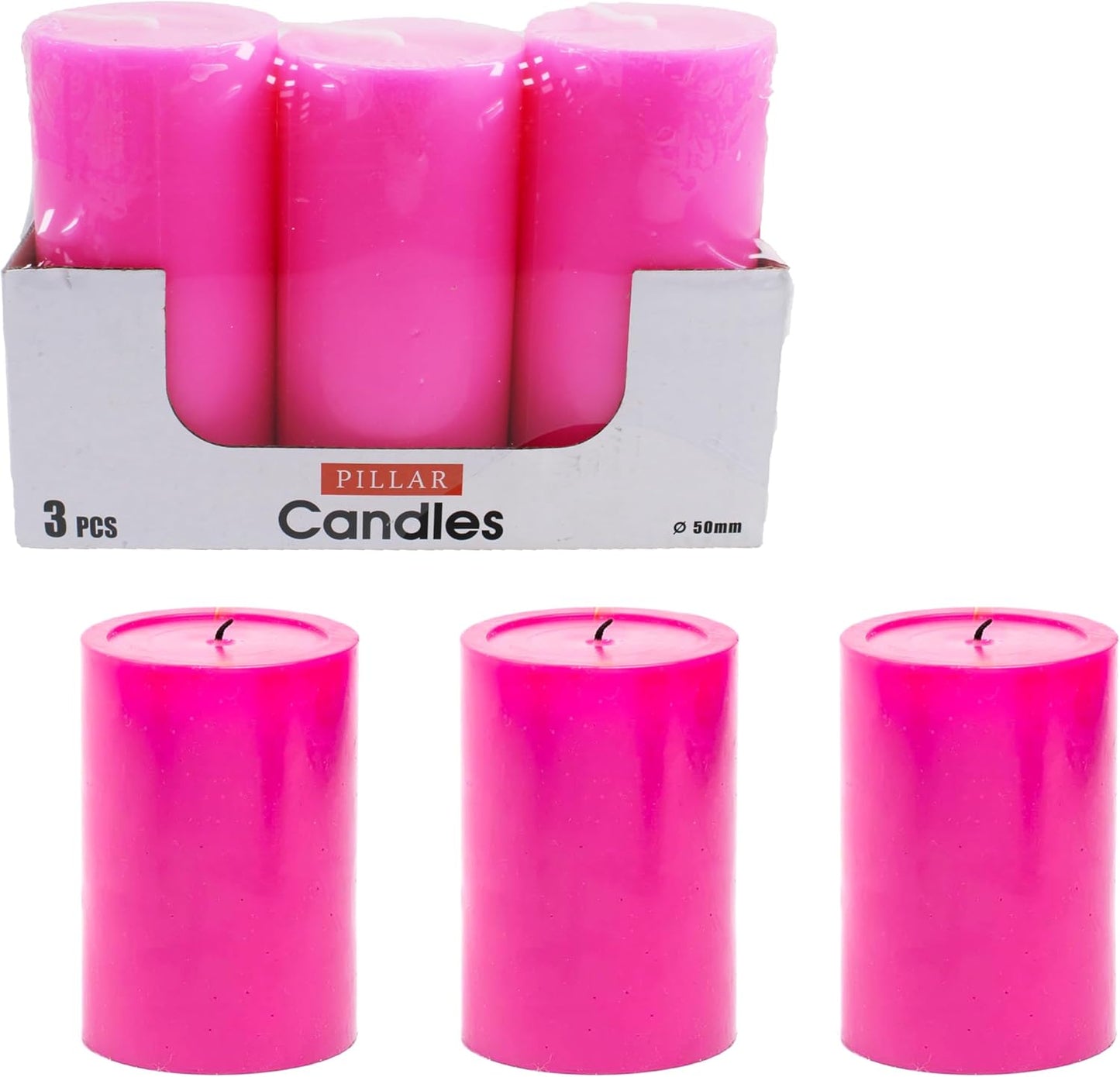 Pillar Candle Unscented Long Burning Smokeless White Wax Candle for Home Decor, Events, Weddings, Relaxation, Centerpiece, PINK CLR 5X10cm