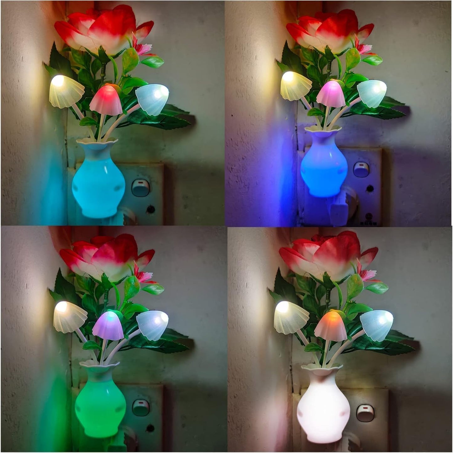 LED Night Light – 1 Pack Plug-in Rose Flower Mushroom Design with Auto Dusk to Dawn Sensor, Energy Saving, Soft Warm Glow for Bedroom, Bathroom, Living Room, Kitchen & Hallway