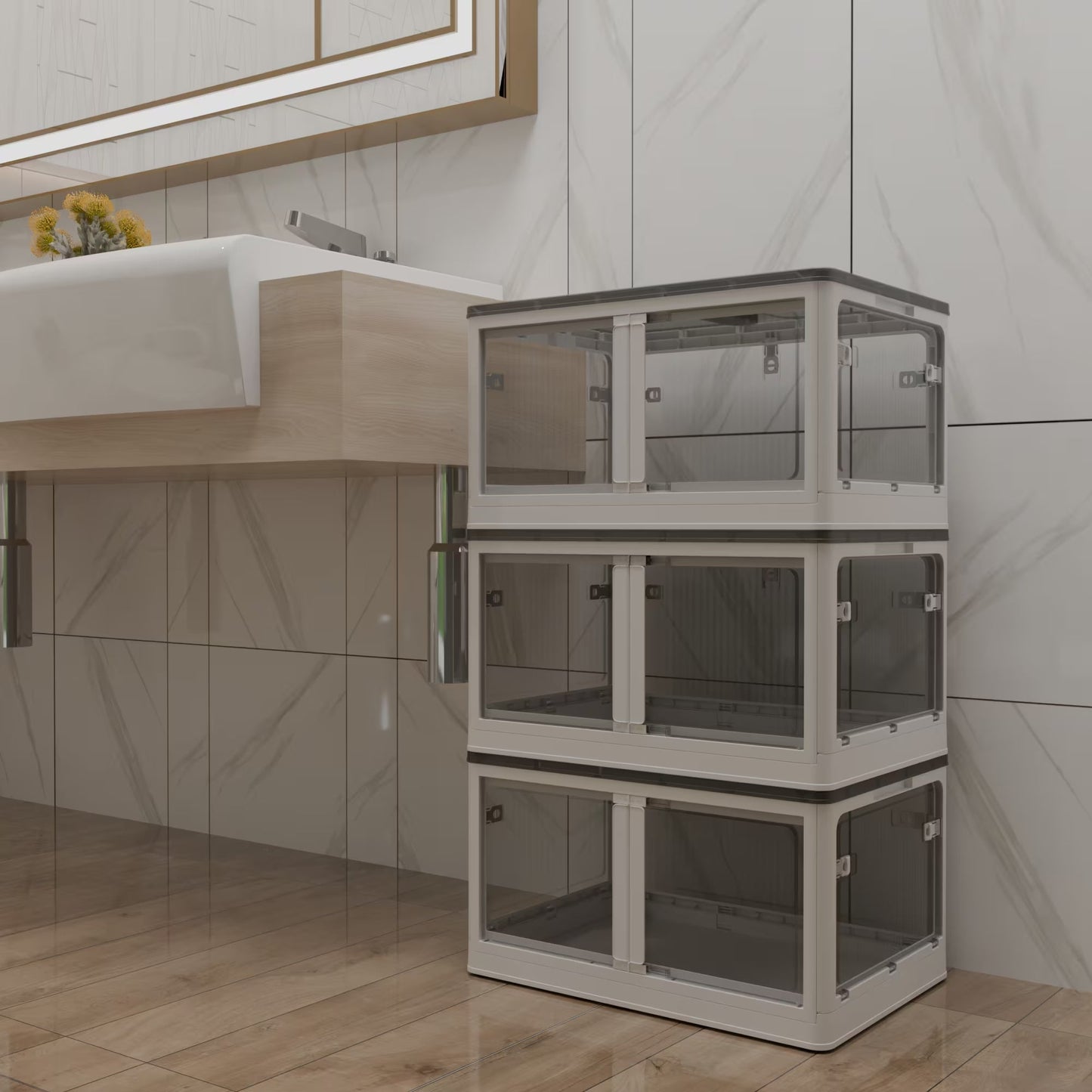 Stackable Black Storage Box with Transparent Panels