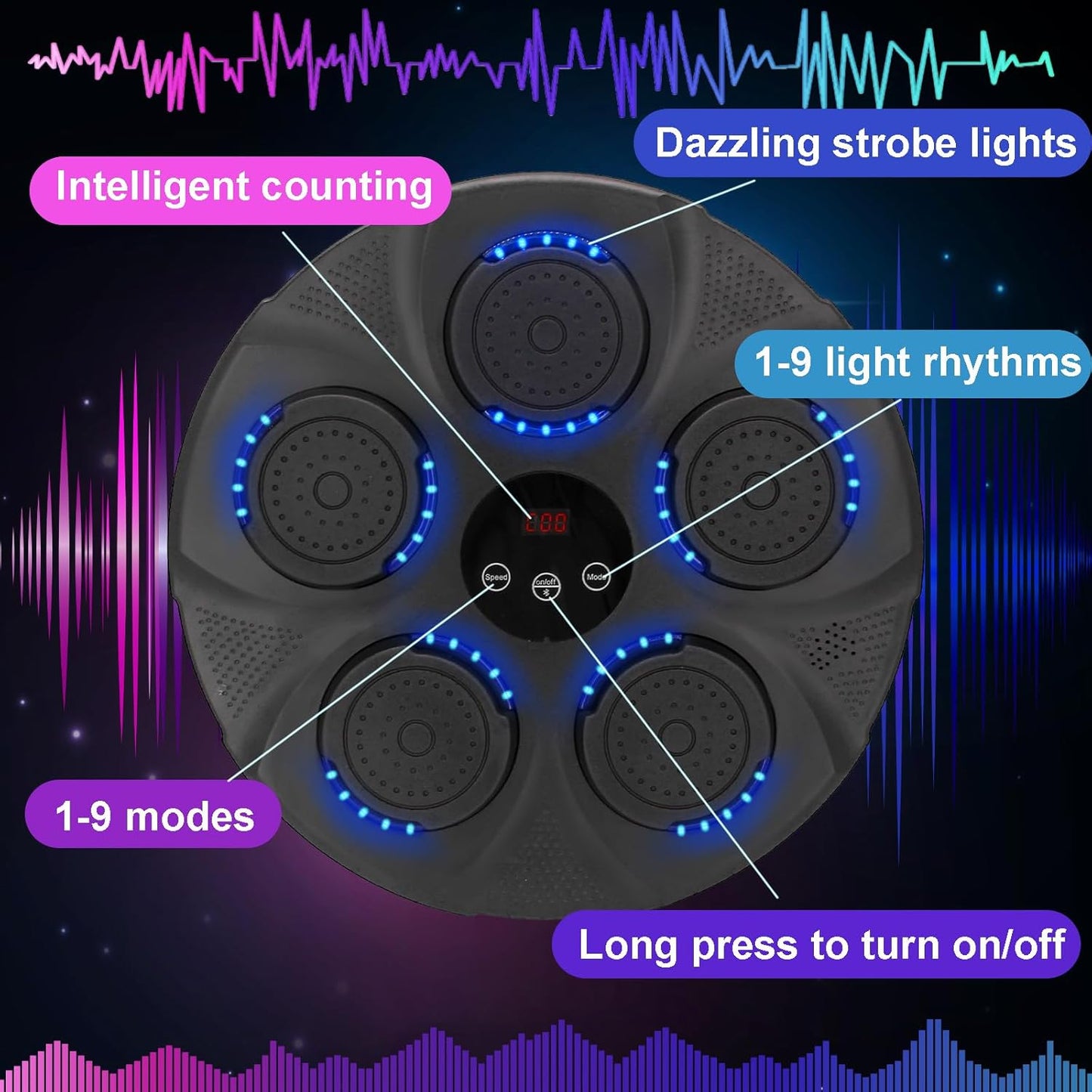 Music Boxing Machine Wall Mounted – Interactive Rhythm Game with LED Light Display, Home Fitness Boxing Training Machine for Adults & Kids, Bluetooth Music Synchronization, Punch Training