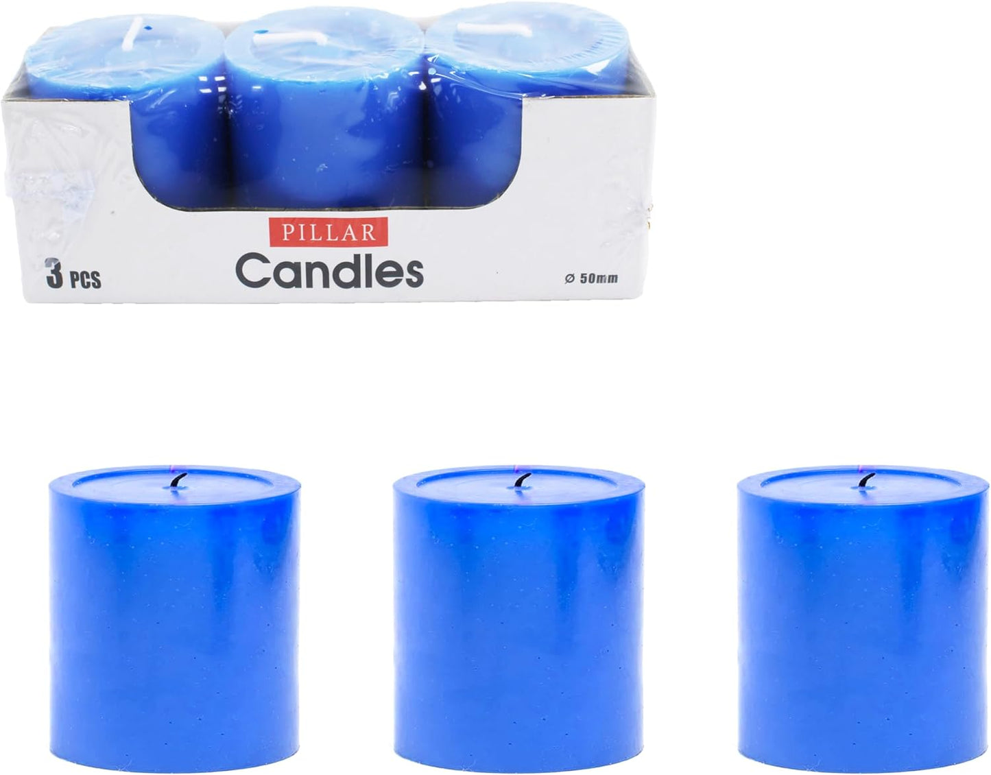 Blue Pillar Candle Unscented 5x5cm Long Burning, Smokeless White Wax Candle for Home Decor, Weddings & Events – Centerpiece, Relaxation, Home Décor, Wedding Decoration