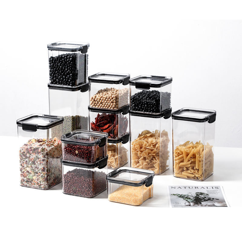 Transparent Square Storage Containers with Airtight Black Lids