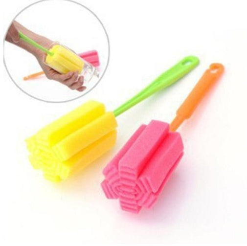 Eco-Friendly Bottle Cleaning Brush with Reusable Sponge and Plastic Handle