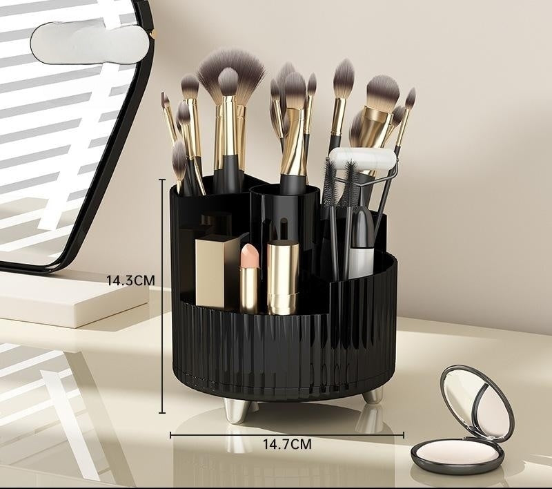 Rotating Beige Cosmetic Organizer - Space-Saving Countertop Solution