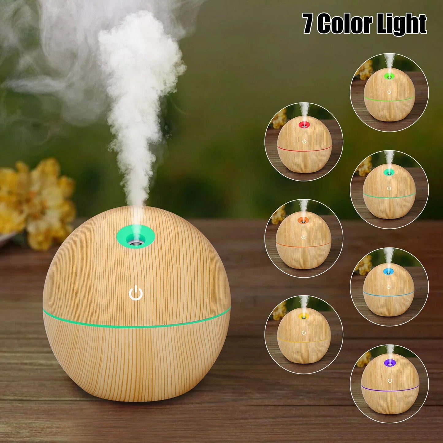 Spherical LED Essential Oil Diffuser with Wood Finish