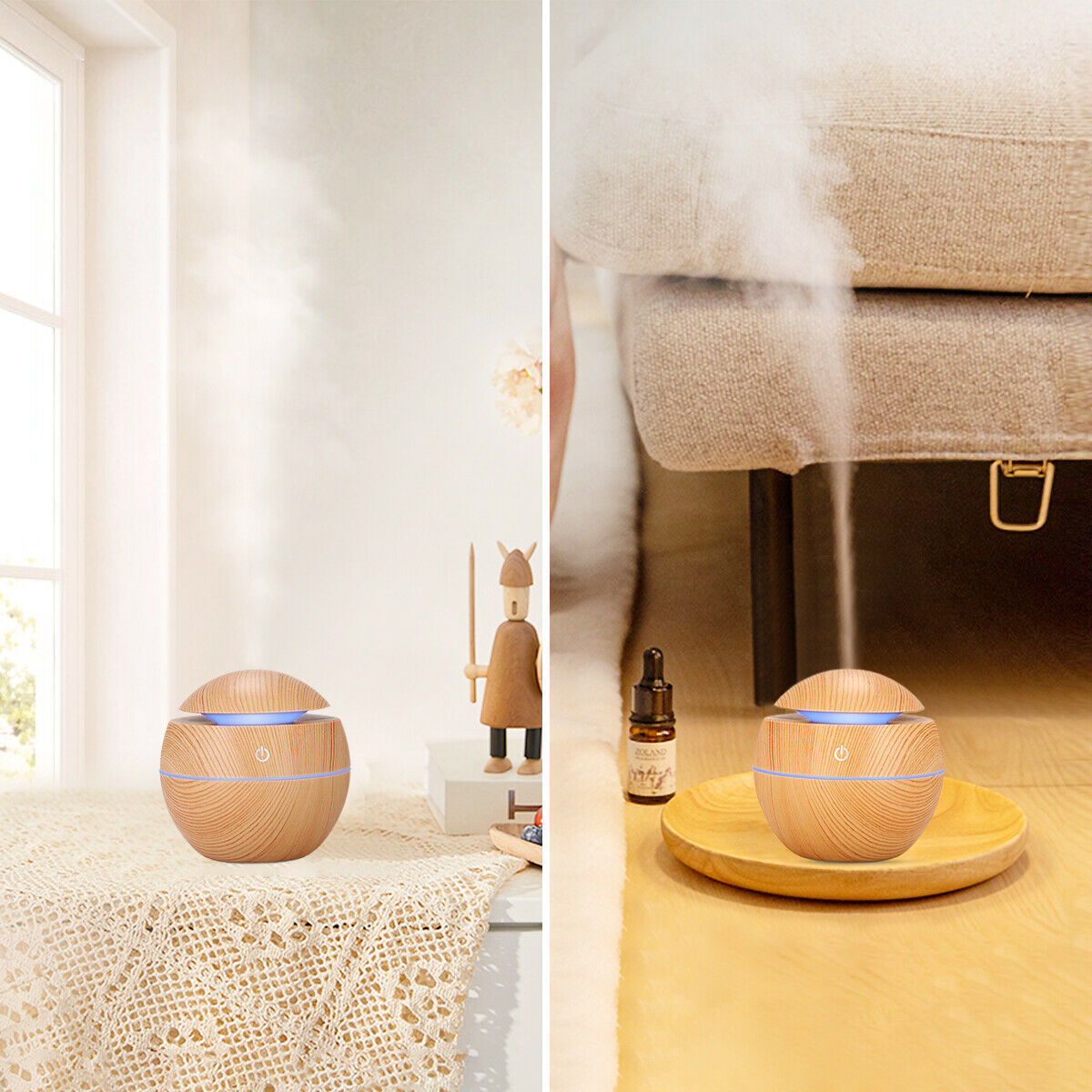 Spherical LED Essential Oil Diffuser with Wood Finish