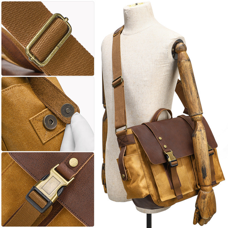 Eco-Friendly Leather and Canvas Messenger Bag for Daily Use