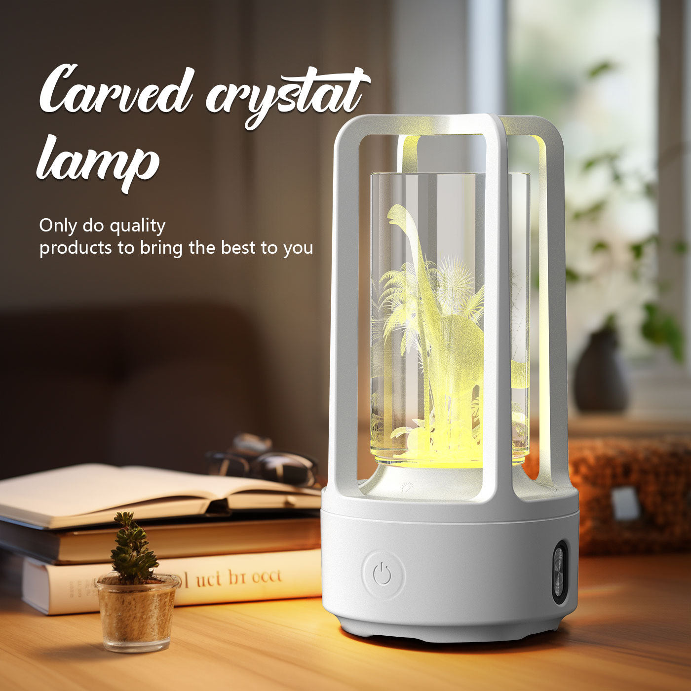 Carved Crystal Lamp - Ambient Decorative Lighting for Wellness